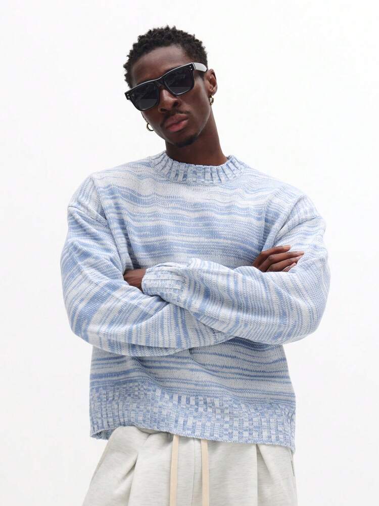 Marled Textured Knit Jumper With Ribbed Hem And Crew Neck