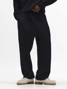 SUMWON Loose Fit Fleece Drawstring Sweatpants With Elastic Ankle Cuffs Relaxed Casual Winter Fall Loungewear Bottoms Vintage Style Comfort Pants Plain - Black - View 3