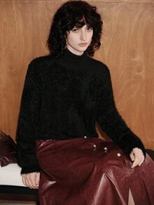 Uhlyne Women's Solid Color Stand Collar Casual Long Sleeve Knit Pullover