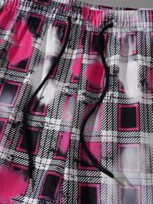 ROMWE MEN Street Life Men Plaid Drawstring Waist Loose Wide Leg Casual Pants, Fall - Multicolor - View 3