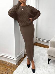 EURMUSE Women's Elegant Mermaid Knit Dress & Top Set - Camel - View 6