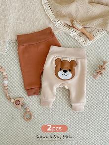 Cozy Pixies Set de 2 pantalones elásticos con estampado de animales de dibujos animados para bebé recién nacido niño/niña - Multicolor - Ver 2