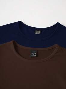 SHEIN BASICS 2件套休闲纯色针织圆领长袖女式紧身衣 - 彩色 - 查看 7