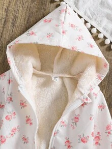 Jaqueta com capuz e forro térmico com estampa de rosas para bebês meninas (1 peça), ideal para outono/inverno, uso diário, recém-chegada.