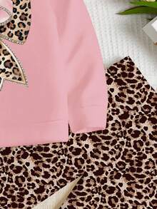 SHEIN Bộ 2 quần nỉ dài tay cổ tròn in họa tiết da báo dễ thương cổ điển dành cho bé gái, phù hợp cho mùa thu/đông - Nhiều màu - Xem 5