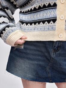 ROMWE Kawaii Große Größen Lässig vielseitiger schlankheitsoptimierender Fair Isle Strickjacke, Herbst/Winter - Grau - Übersicht 6