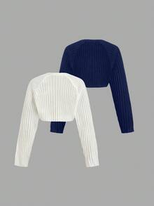 Sweetra 女式休闲纯色罗纹针织开衫背心 - 彩色 - 查看 2