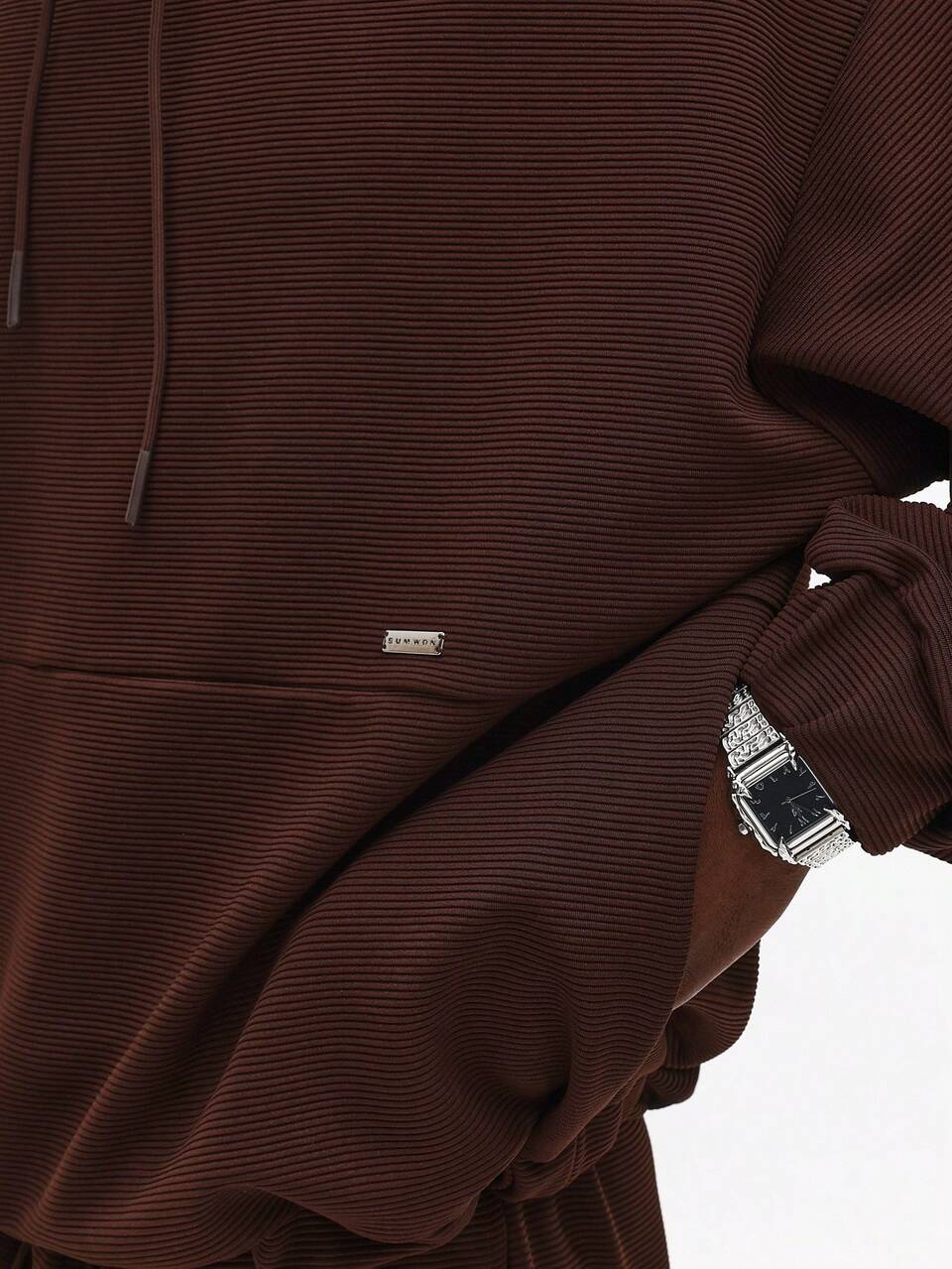 Ribbed Texture Hoodie And Jogger Set With Drawstring