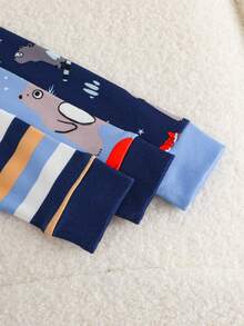 Conjunto de 6 piezas de pijama de manga larga con estampado de rayas de oso y zorro, cómodo y de alta elasticidad para niños pequeños, para otoño/invierno