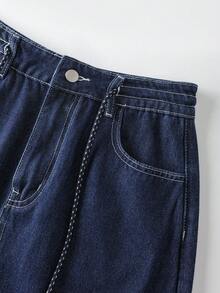GlowEve Chân váy denim dáng chữ A bất đối xứng có túi thường ngày dành cho nữ - Màu xanh lam - Xem 4