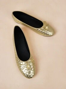 Rosivie Giày bệt mũi tròn thường ngày có nơ trang trí cho nữ - Vàng - Xem 7