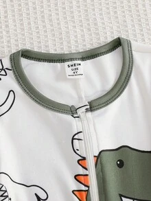 Young Boy Minimalist Red Truck Print Long Sleeve Jumpsuit Pajamas Snug Fit Dinosaur Pajamas Boys Dinosaur Outfit Kids Pajamas Dinosaur Sleepwear - Multicolor - View 5