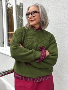 Vivie Lora Women's Casual Solid Color Crew Neck Loose Knit Sweater, Autumn/Winter - Green - View 2