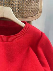 Chiquease New Arrival Thermal Lined Crew Neck Long Sleeve Sweater For Women - Red - View 4