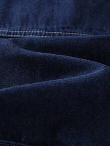 GlowEve 女士休闲时尚街头风格翻盖牛仔夹克单排扣连帽牛仔裤套装，春秋 - 深色水洗藍 - 查看 10