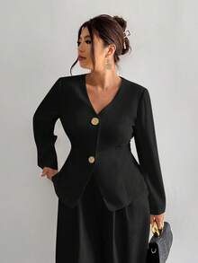 Firerie 女士休闲简约时尚金属扣西装外套，适合通勤、工作、返校季 - 黑色 - 查看 7