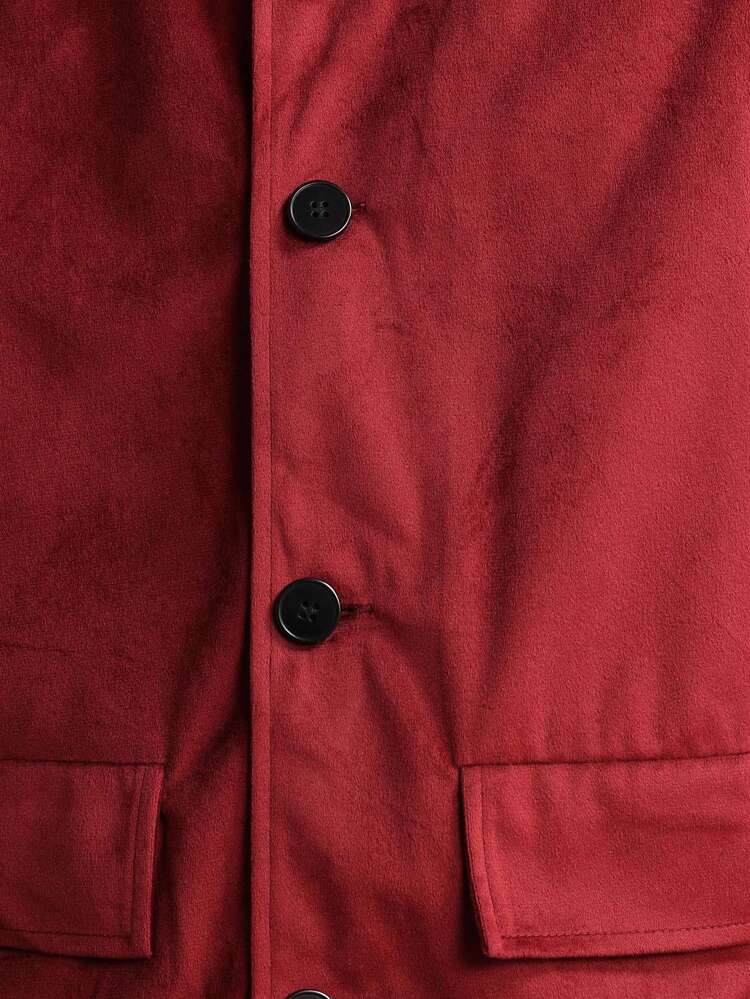 SUMWON Klassische burgunderrote Wildleder Utility Jacke mit Knopfverschluss, lässige Herbst-Winter Oberbekleidung, Business Lässig, moderner Modestil, Kragen-Mantel
