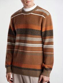 Manfinity Homme Pull décontracté à rayures blocs de couleurs pour hommes, automne/hiver - Multicolore - Voir 5