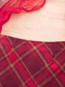 SHEIN Babygirl Versatile Elegant Lady Casual Cute Solid Color Elastic Waist Wool Blend Red Plaid Christmas Mini Skirt, Versatile Autumn And Winter, Red Plaid Skirt, Christmas Skirt, Fashionable Design Cutting-Edge Fashion Design Can Be Worn Indoors And Outdoors, Simple Style, Suitable For Indoor, Outdoor, Daily, Sports, Play, Party, Photo, Vacation, Festival - Multicolor - View 3