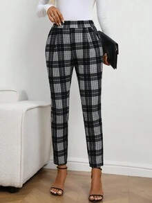 EMERY ROSE 女士时尚格子修身裤，通勤格子裤，方格裤，商务休闲女裤，办公室裤，外出秋冬裤 - 彩色 - 查看 6
