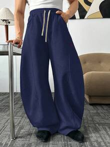 ESTAVOR Men's Street Fashion Loose Knit Embroidered Curved Hem Sweatpants