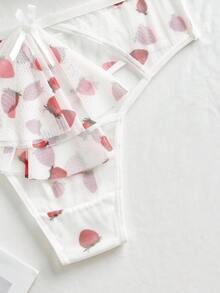 Eraneu 2pcs Sexy Mesh Bra Set With Underwire For Women - Red and White - View 4