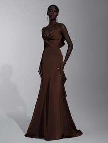 Elitara Elegant & Luxurious Backless Ruffle Trim Bridesmaid Dress