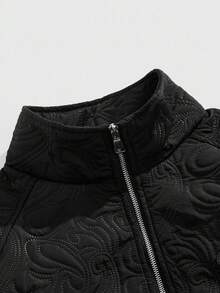 ROMWE MEN Men's Casual Rhinestone Decor Textured Jacket, Autumn/Winter - Black - View 4