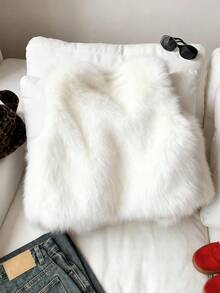 Attitoon 女式休闲开襟无袖人造毛皮夹克，适合秋冬季 - 白色 - 查看 2