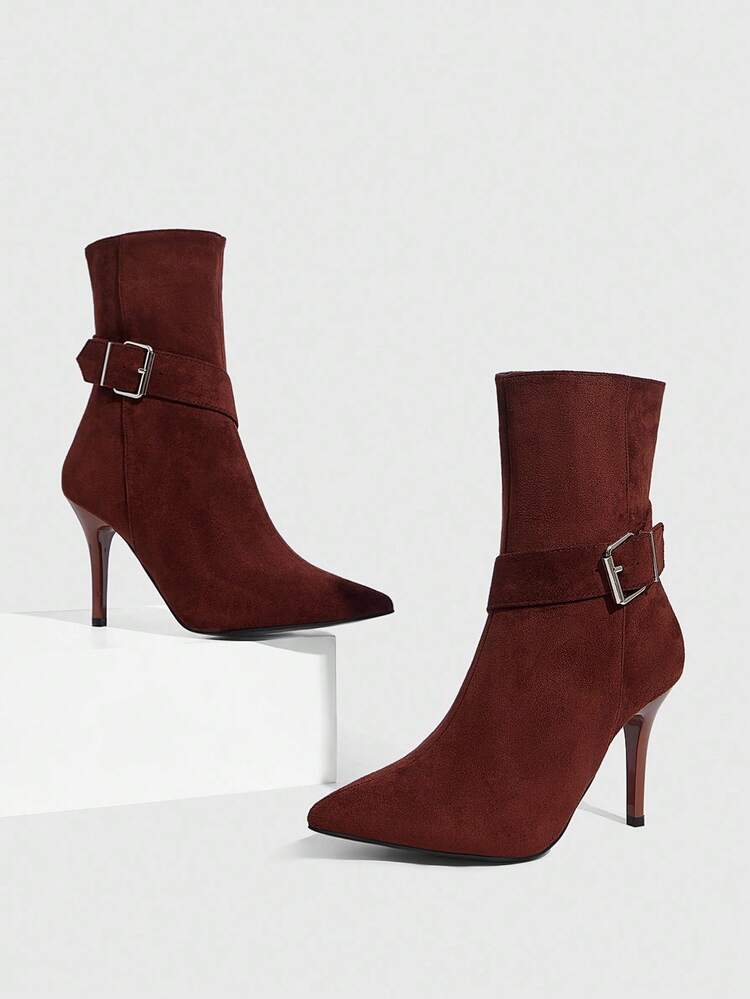 CUCCOO SZL Women's Pointed Toe Stiletto Buckle Sexy Elegant Fashion Mid-Calf Boots