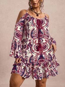 Freevana Robe camisole à imprimé floral épaules dénudées pour femmes grande taille, style casual