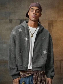 AXEPEAK Herren Sweatshirt mit Glitzer-Dekor, Kapuze und Langarm, für Herbst und Winter - Dunkelgrau - Übersicht 4