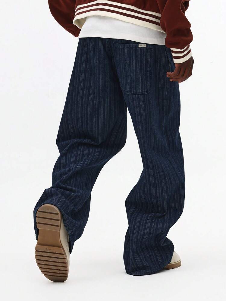 Wide Leg Pinstripe Denim Pull On Jeans