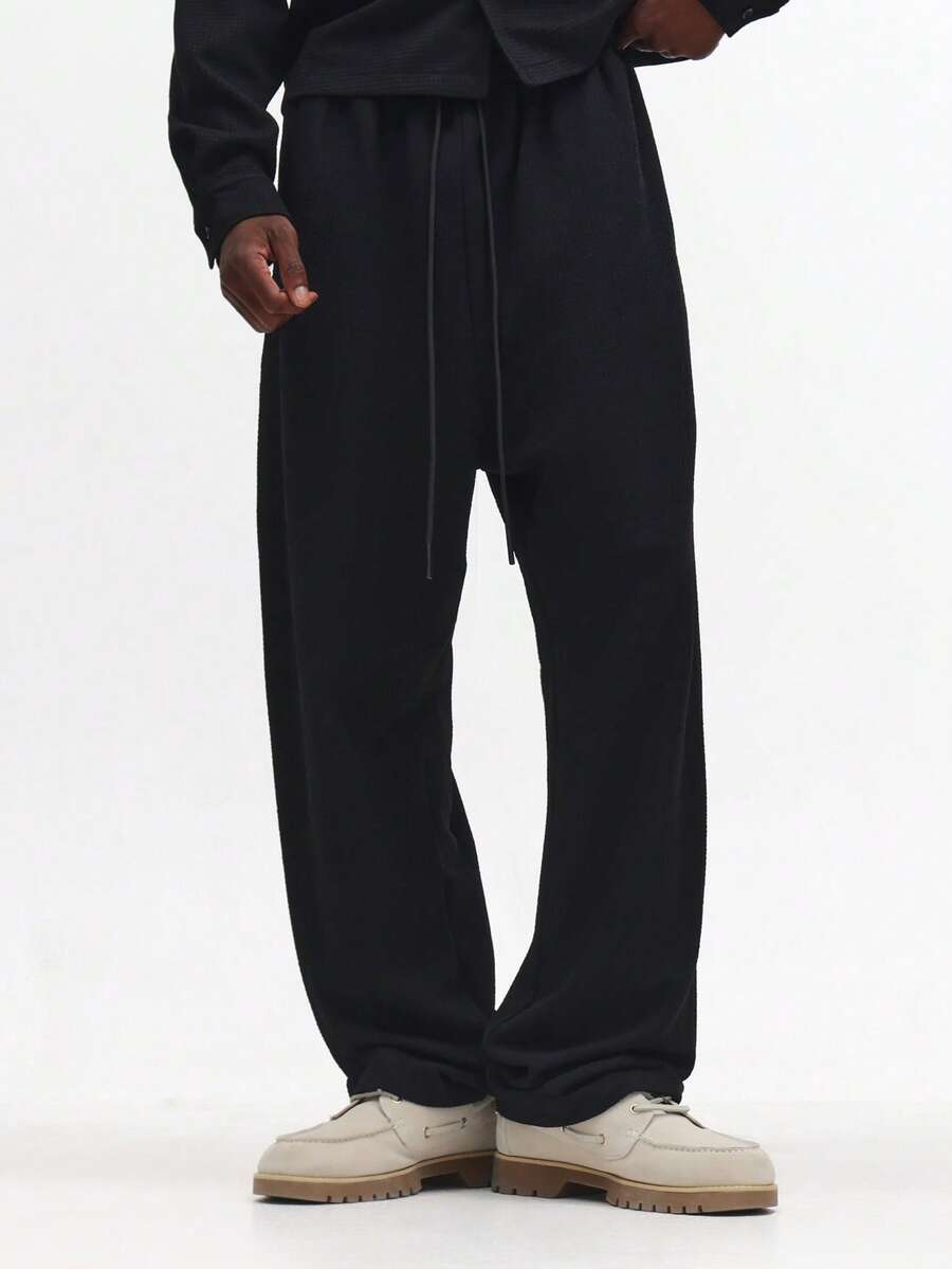 SUMWON Loose Fit Fleece Drawstring Sweatpants With Elastic Ankle Cuffs Relaxed Casual Winter Fall Loungewear Bottoms Vintage Style Comfort Pants Plain - Black - View 1