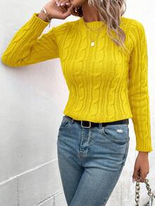 EMERY ROSE Casual Solid Color Textured Slim Fit Sweater, Autumn/Winter - Butter Yellow - View 6