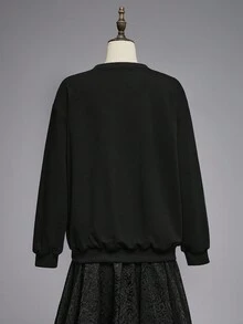 ROMWE Grunge Punk Spring Casual Black Gothic Style Vine Embroidery Women Sweatshirt - Black - View 2