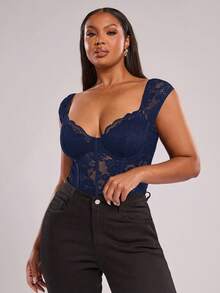 SHEIN BAE Plus Size Women Black Short Sleeve Bodysuit, Sexy Elegant Top, Commute Bodysuit, Party Bodysuit, Young Fashionable Playsuit, Lace Trim Bodysuit, Beach Holiday Casual Bodysuit, Outdoor, Afternoon Tea, Daily Wear, Y2K Style,Beach Women Outfits,Holiday Night Outfits,T Shirt,Work Tops,Rave Festival Outfits,Spring Outfits,Summer Women Clothes, Mother Day,Mother's Day Gift,Mom,Music Festival,Concert,Office Dress,Casual Going Out,Graduation