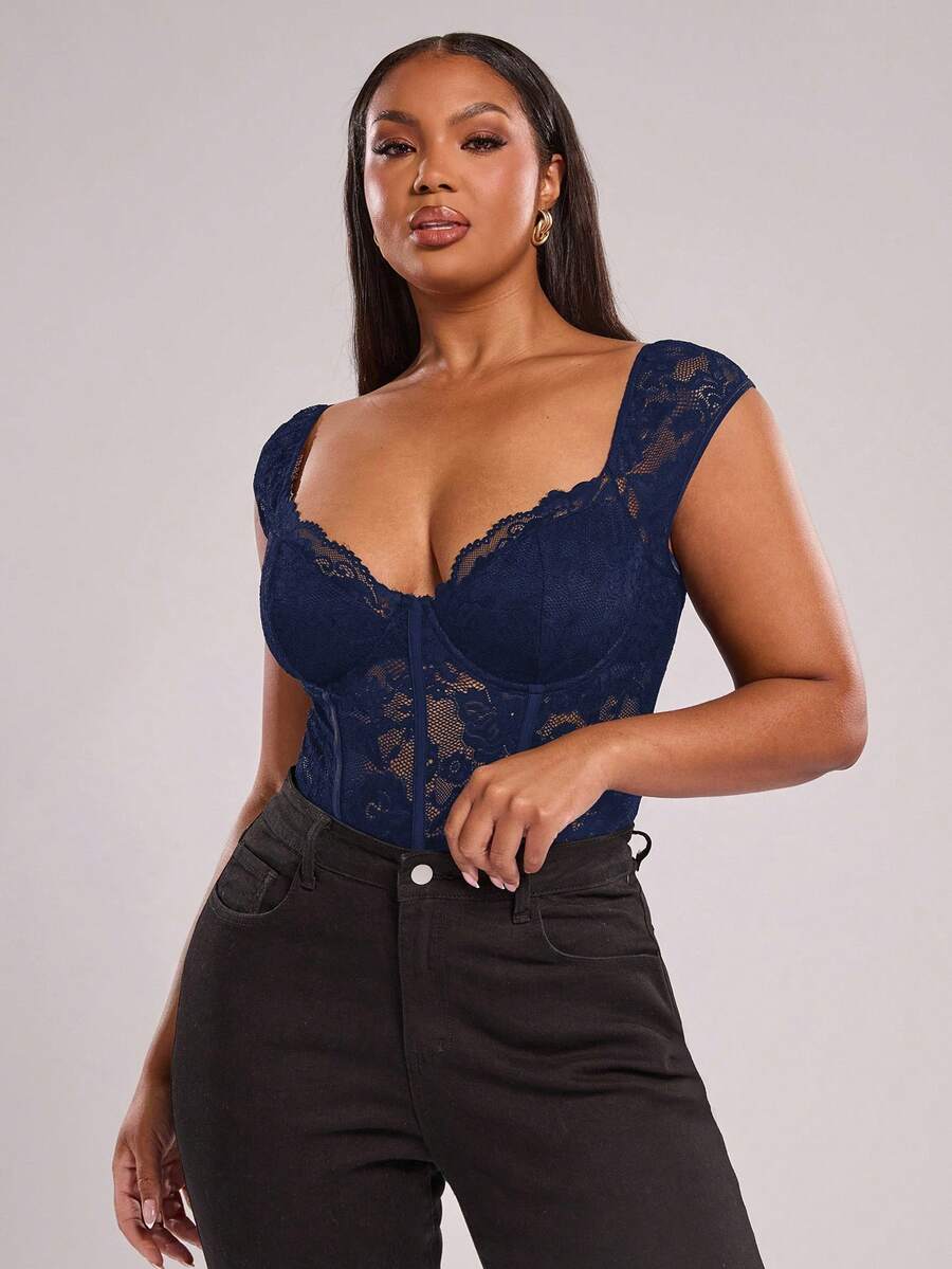 SHEIN BAE Plus Size Women Black Short Sleeve Bodysuit, Sexy Elegant Top, Commute Bodysuit, Party Bodysuit, Young Fashionable Playsuit, Lace Trim Bodysuit, Beach Holiday Casual Bodysuit, Outdoor, Afternoon Tea, Daily Wear, Y2K Style,Beach Women Outfits,Holiday Night Outfits,T Shirt,Work Tops,Rave Festival Outfits,Spring Outfits,Summer Women Clothes, Mother Day,Mother's Day Gift,Mom,Music Festival,Concert,Office Dress,Casual Going Out,Graduation