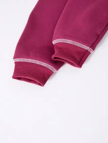 SHEIN Casuvi Kid Young Boy2-Piece Set: Fleece Crew Neck Sweatshirt + Jogger Pants, English Graphic Print, Suitable For Casual, Holiday, Sports In Autumn/Winter Fall - Burgundy - View 4