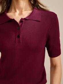 Ontre Îmbrăcăminte pentru femei toamnă/iarnă 2025, Îmbrăcăminte pentru femei toamnă/iarnă, Ținute pentru femei de iarnă, Înapoi la școală, Halloween, Crăciun, Casual business, Ținute retro elegante și versatile de bază, Îmbrăcăminte Nashville, Pulover tricotat casual cu guler polo, culoare uni, cu mânecă scurtă, Pulover polo tricotat, Urban casual, Navetă minimalistă, Ținute urbane zilnice, Stațiune urbană, Stilul vechi al banilor, Simplu și generos - Burgundia - Vizualizare 4