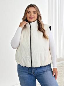 SHEIN CURVE+ 大码女式短款羽绒服，双面可穿，适合秋冬季节穿着 - 黑色 - 查看 8