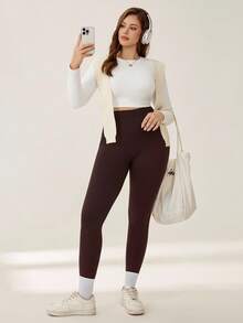 Auralis Athleisure Plus Size Winter Women Solid Wideband Waist Winter Sports Leggings, Yoga, Sweatpants, Winter Women's Joggers, Winter Sportswear For Women - Brown - View 5