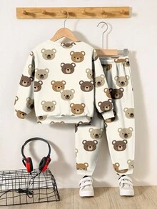 SHEIN 2pcs/Set Baby Boy Casual Loose Knit Soft Pullover Sweatshirt And Pants Set, Autumn/Winter - Multicolor - View 5