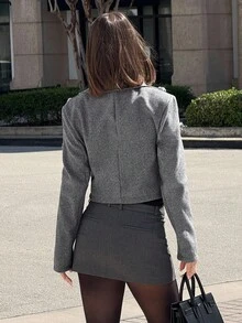 Siren Gaze New Women's Fashion Commuter 3D Floral Decor Sequin Blazer,Gray Tweed Suit, Suitable For Commuting,Winter Jacket
