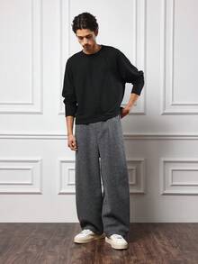 SUMWON Loose Fit Wide Leg Heathered Sweatpants Casual Loungewear Comfort Pants With Side Pockets Winter Autumn Everyday Essential
