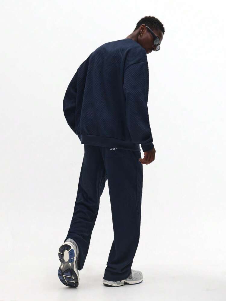 퀼팅 텍스처 스웨트셔츠와 조거 세트 (끈 포함)