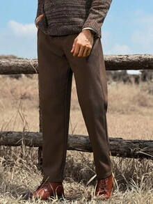 Manfinity Nomadique Men's Solid Color Straight Leg Loose Casual Pants, For Fall