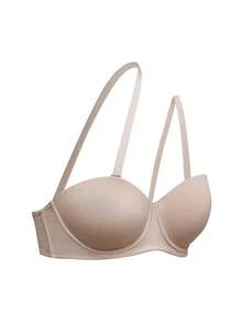 SHAPORA Wireless, Padded, Invisible, Skin-Tone, Asymmetric Shoulder, Minimalist Casual Women's Bra - Apricot - View 5