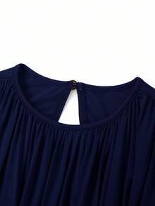 Ellevyn Váy dài dệt kim xếp ly trang trí kim loại không tay thanh lịch cho nữ - Màu xanh hải quân - Xem 6