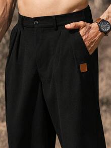 Manfinity Nomadique Men's Solid Color Corduroy Casual Pants Men Black Dress Pants, Fall/Winter - Black - View 4